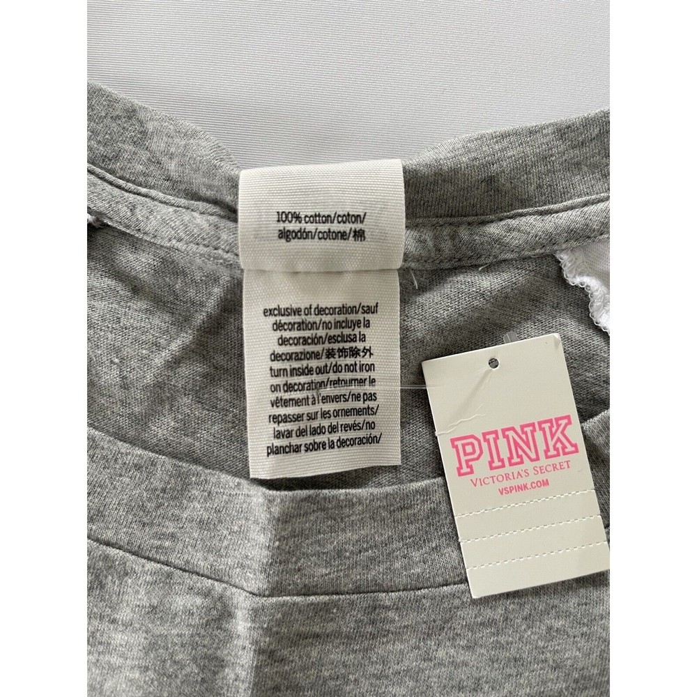 Victoria's Secret Pink Campus Short‎ Sleeve Tee Shirt Gray White XS NWT - Picture 5 of 5